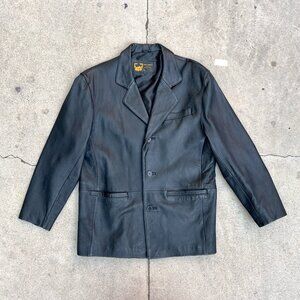 Vintage 90s Y2K Men's Sergio Vadducci Black Leather Blazer Jacket Size Large